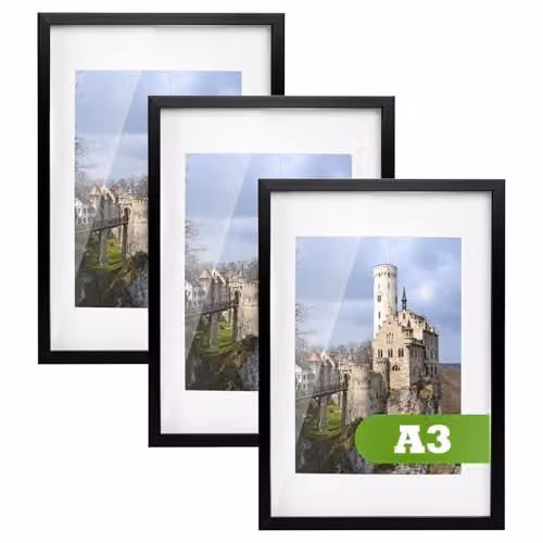 Nicola Spring A3 Single Picture Frame in Black with White A4 Mount and Acrylic Glass – 1