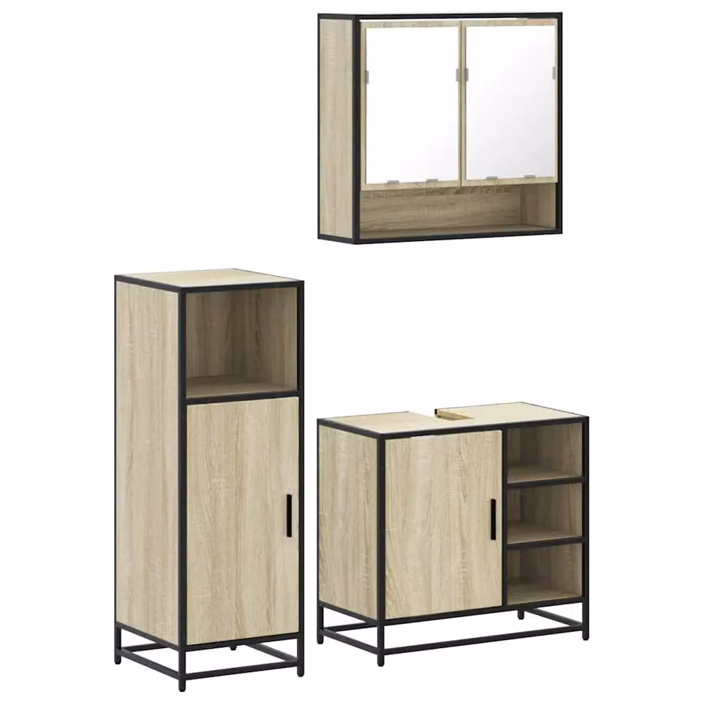 Berkfield Home 3 Piece Industrial Bathroom Furniture Set in Brown Sonoma Oak – 2