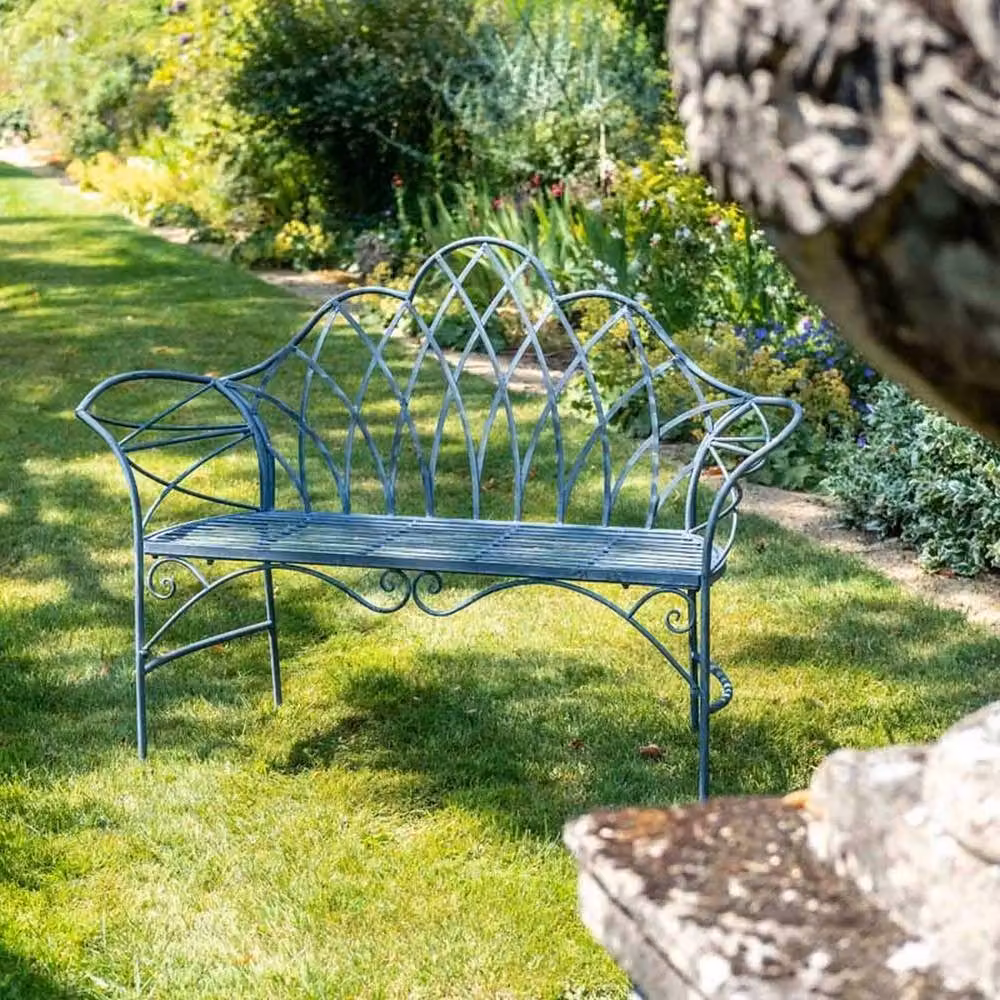 Ascalon Design Ltd Edwardian Metal Bench in Blue, W: 41 cm, D: 41 cm, H: 100 cm – 2