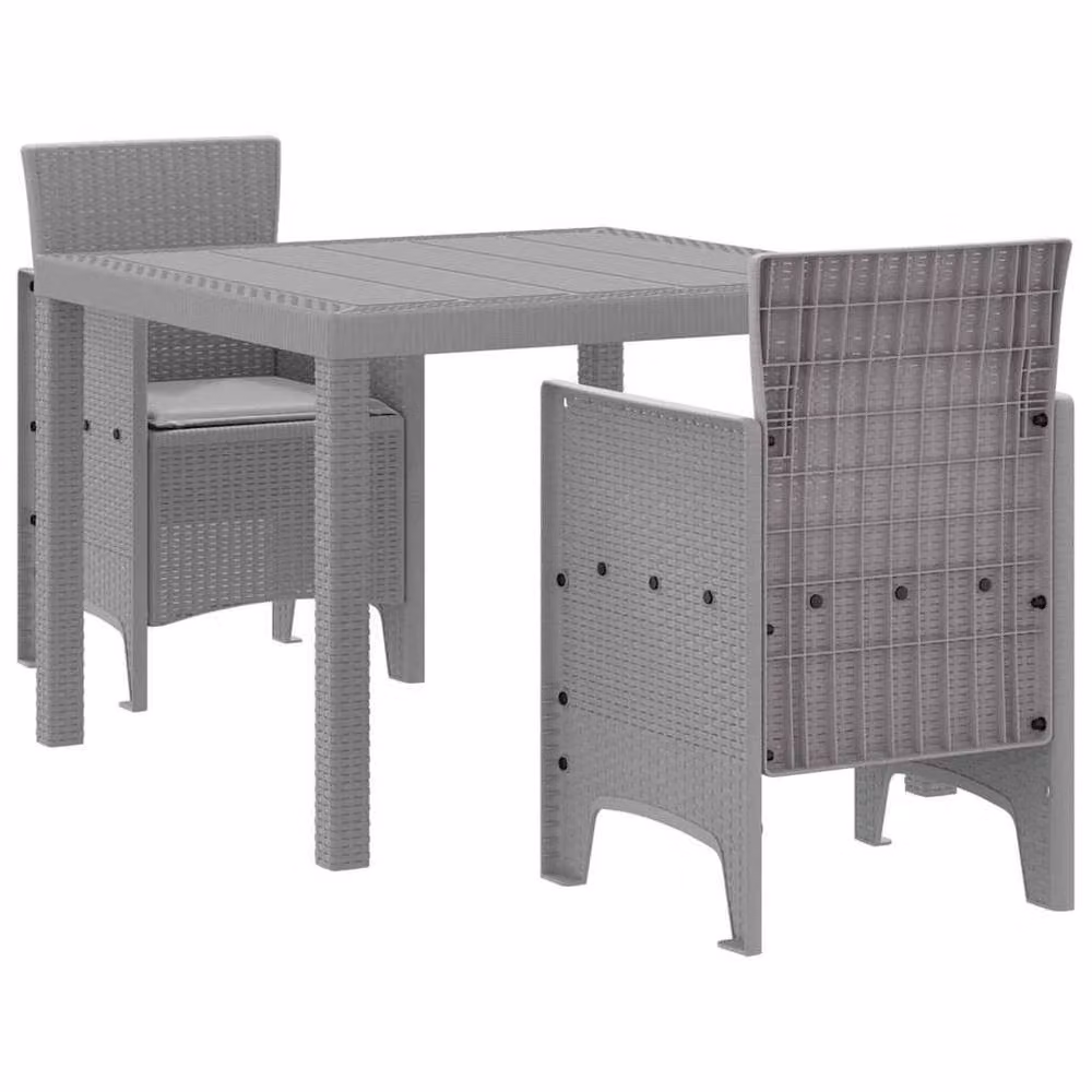 Berkfield Home Modern 3 Piece Garden Dining Set with Light Grey Cushions and Poly Rattan – 3