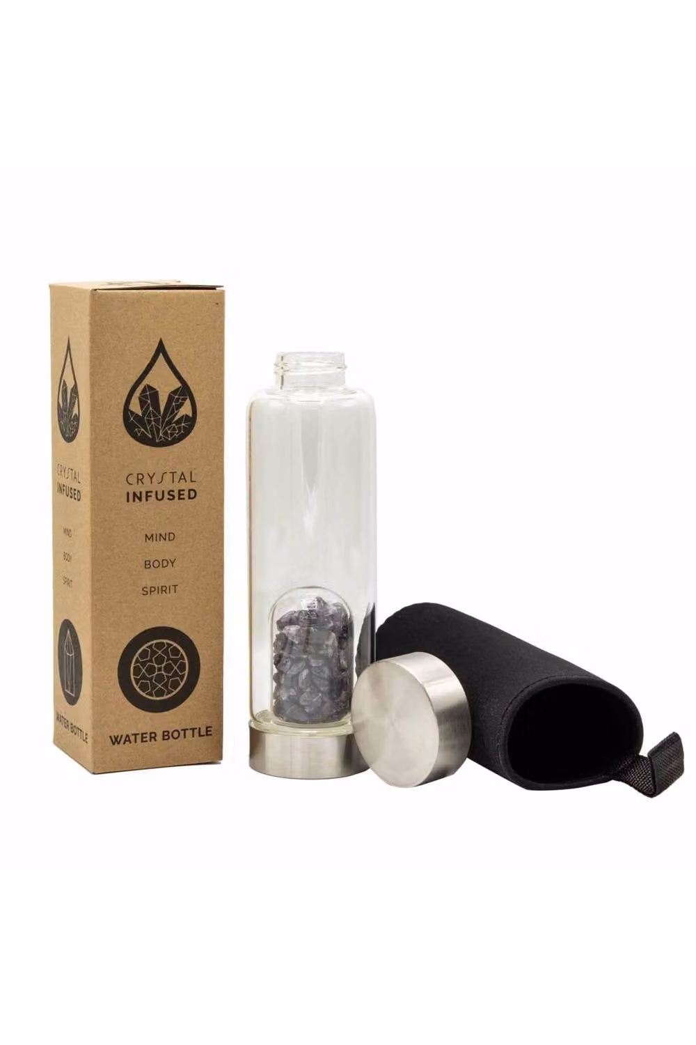 KDMD Amethyst Crystal Infused Glass Water Bottle in Silver – 2