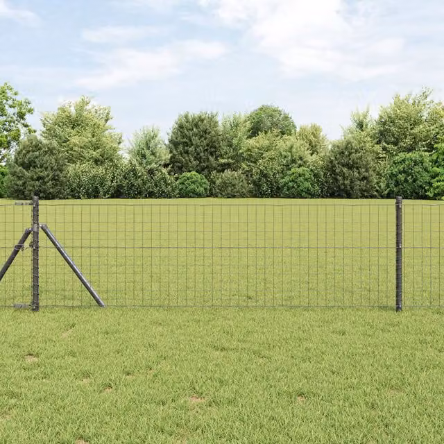 Berkfield Home 52 Piece Grey Galvanised Steel Round Fence Posts, H: 100 cm, Diameter: 32 mm