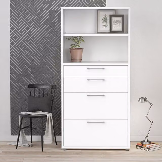 Furniture To Go Prima 1-Shelf 2-Drawer 2-File Bookcase in White