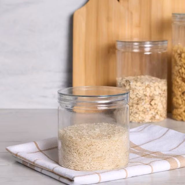 OHS Transparent Glass Food Storage Jar with White Lid, 0.5 l