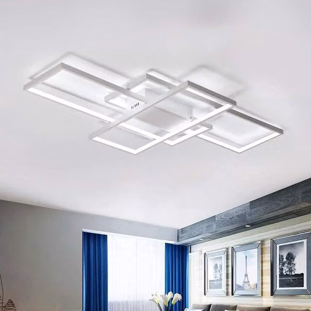 Garwarm Modern White LED Ceiling Light with 3 Square Designs, 75W Warm White