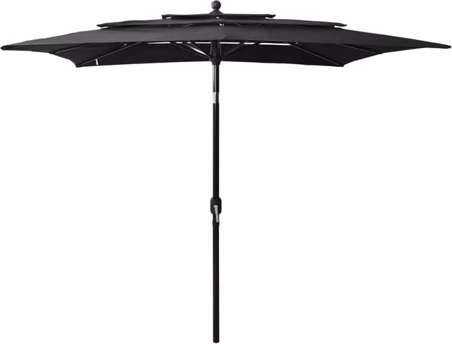 Berkfield Home 3-Tier Parasol with Black Polyester Canopy and Aluminium Central Pole