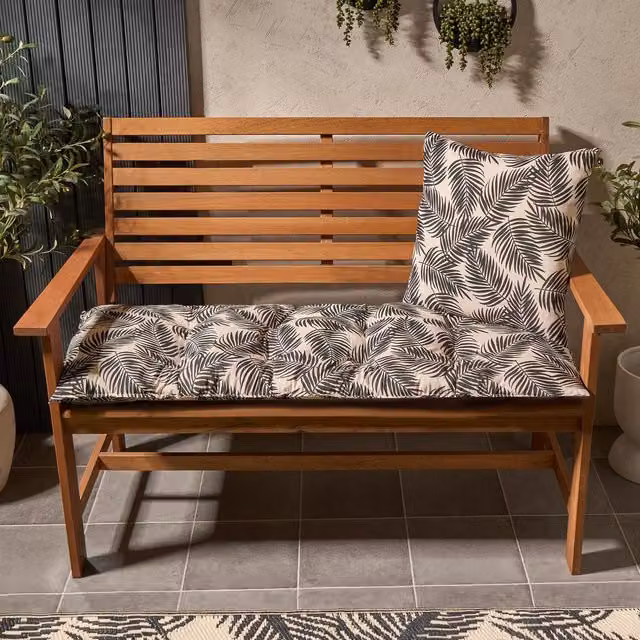 OHS Black 2 Seater Leaf Outdoor Bench Pad with Water Repellent Fabric