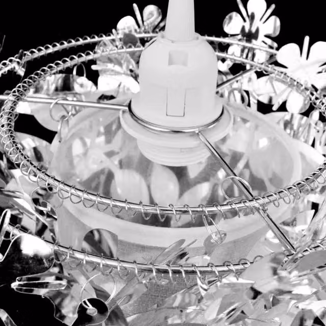 Berkfield Home Leaves Paillette Pendant Chandelier Lamp, Silver, W/D/H: 21.5 x 21.5 x 30 cm
