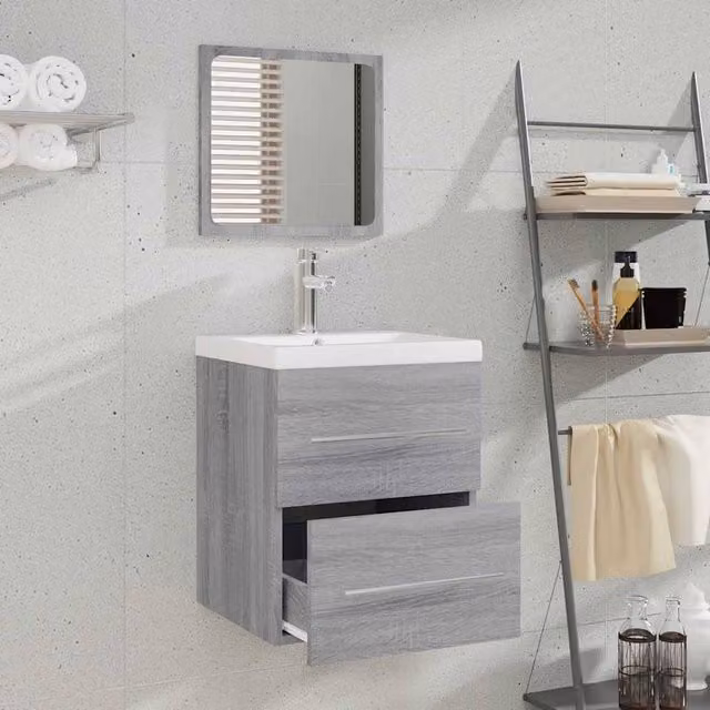 Berkfield Home Modern Wall Mounted Grey Bathroom Cabinet with Mirror and LED Lighting, W/D/H: 41 x 38.5 x 48 cm – 1