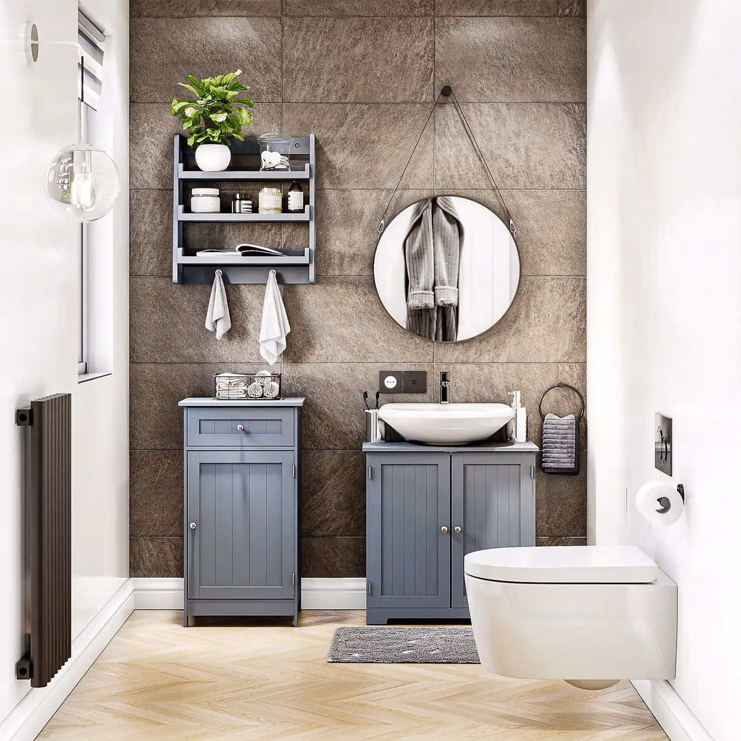 Bath Vida Modern 1 Door 1 Drawer Freestanding Bathroom Storage Cabinet, Grey, H 77 x W 43 x D 34 cm – 4
