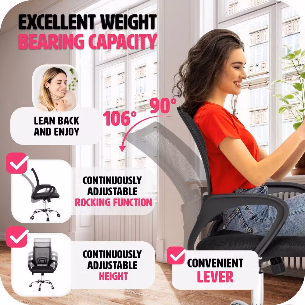 tectake Marius Office Task Chair in Black with Armrests and 360 Degree Swivel – 4