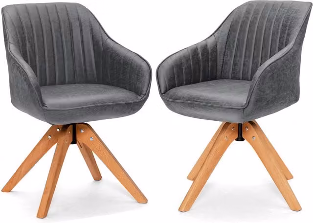 Costway Set of 2 Grey Modern Swivel Accent Tub Chairs with Armrests