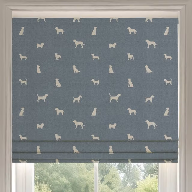 Ante Decor Woof Printed Blue Cotton Made To Measure Roman Blind