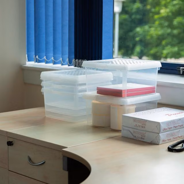 Wham 5 x 9L Square Plastic Storage Boxes with Lids, Transparent