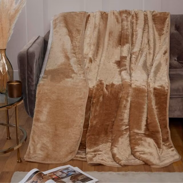 Rapport Home Super Soft Faux Fur Polyester Plain Throw in Beige/Brown, 150 cm