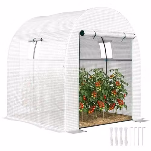 Outsunny White Polytunnel Greenhouse with Mesh Windows, W/D/H: 180 x 180 x 200 cm – 1