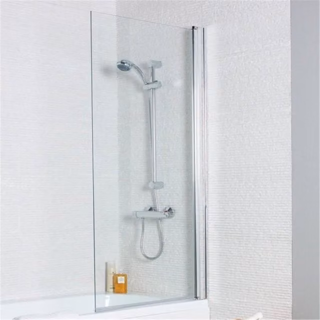 Clifton Premium Straight Square Edge Bath Screen in Silver, W: 78.0 cm, H: 143.5 cm