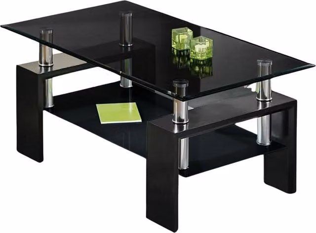 Pirlo Plush 2 Tier Rectangular Glass Coffee Table in Black and Transparent