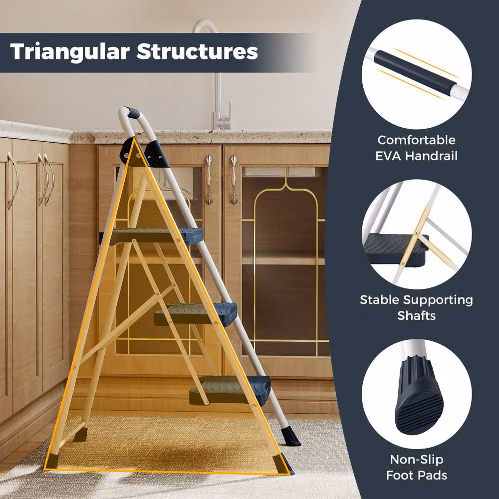 Costway 3 Step Folding Ladder in Blue Carbon Steel – 5