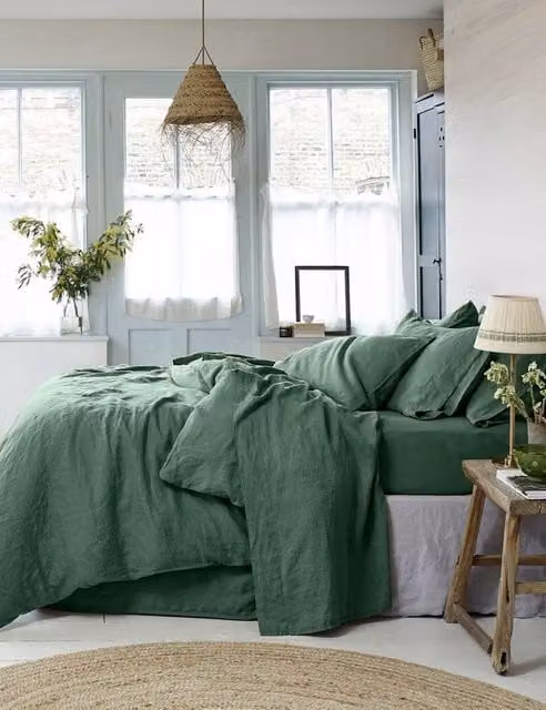 Piglet In Bed Breathable Linen and Cotton Duvet Cover in Light Green