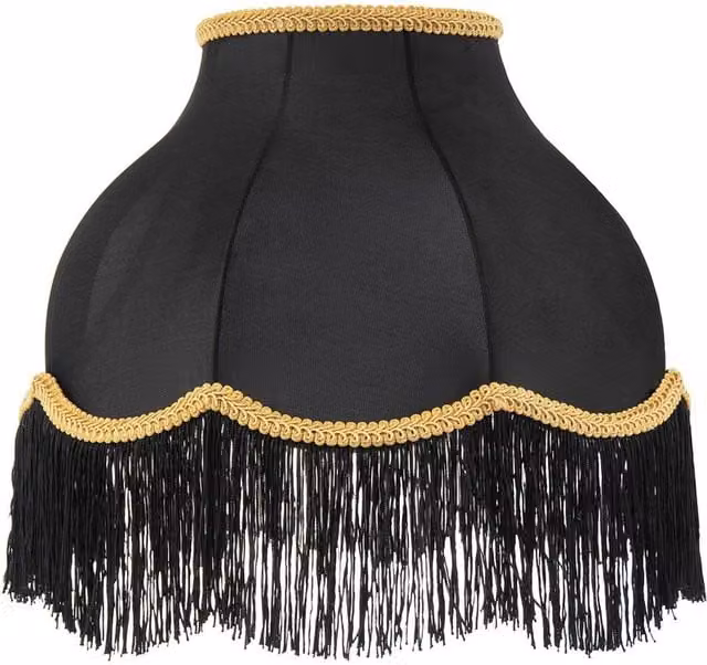 Happy Homewares Classic Chic Victorian Style Dome Lamp Shade in Black Elasticated Fabric with Gold/Brass Details, Diameter: 35 cm – 1