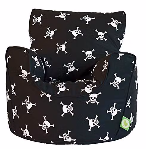 BeanLazy Black Skull and Crossbones Cotton Bean Bag Chair for Children and Teenagers with Filling – 1