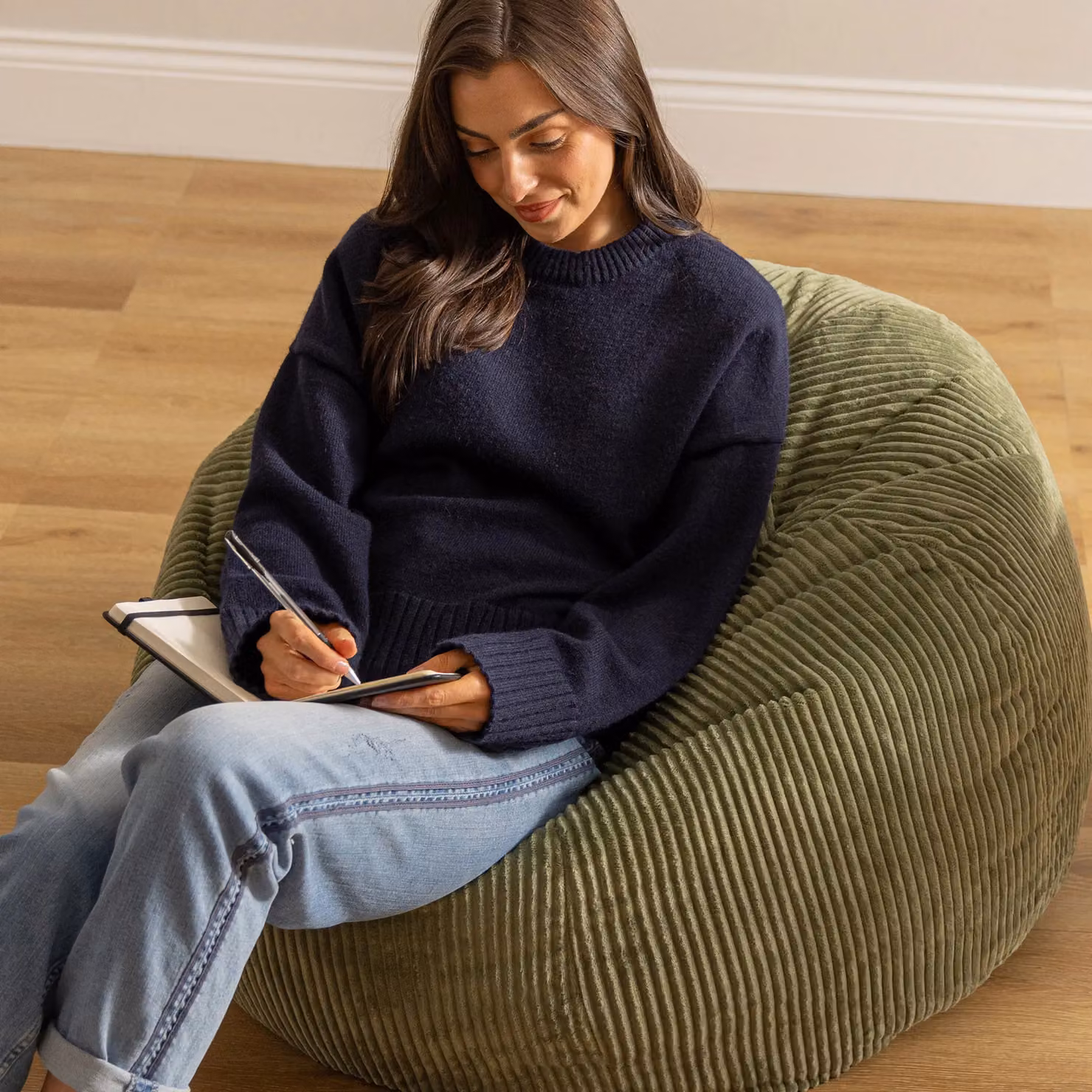 icon Kingston Corduroy Bean Bag in Green with EPS Polystyrene Filling – 3