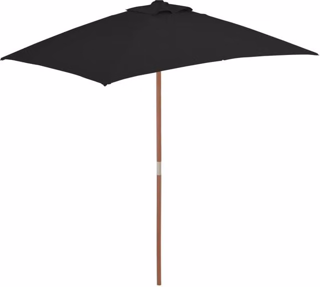 Berkfield Home Outdoor Parasol with Wooden Pole and Black Polyester Canopy, W: 200 cm, D: 150 cm