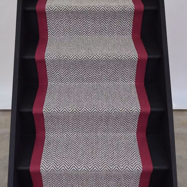 RainbowHome Herringbone Java Stair Runner in Beige with Red Cotton Border, W: 70 cm, L: 600 cm