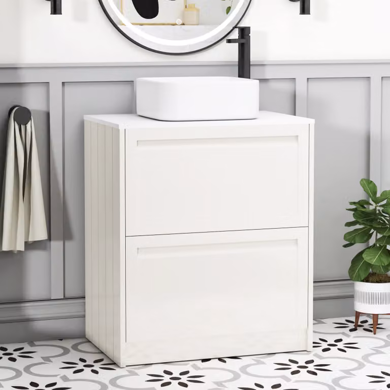 Royal Bathrooms Elmore Classic White Floor Standing 2 Drawer Vanity Unit with Elena Basin