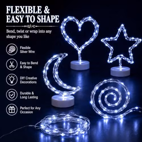 Shatchi 20 LED Cool White Battery Operated String Lights with Silver Copper Wire – 6