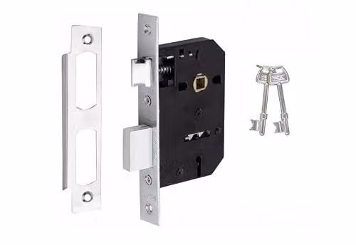 Golden Grace 3 Lever Mortise Sash Lock in Silver with 2 Keys, 64mm