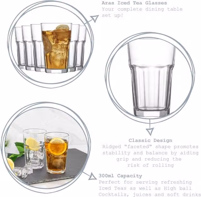LAV Aras Transparent Glass Highball Tumbler, 300ml, Pack of 12