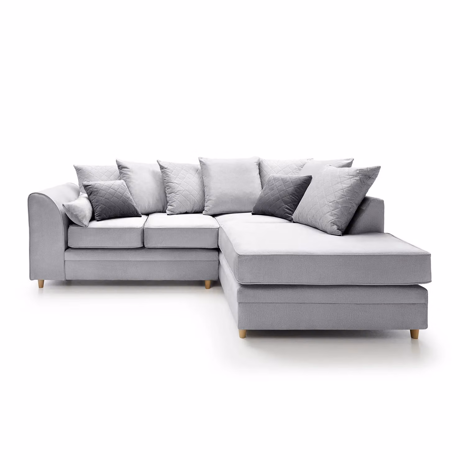 Abakus Direct Chicago Right Hand Facing L-Shaped Corner Sofa in Light Grey Velvet Fabric, W: 212 cm, D: 164 cm, H: 78 cm – 2