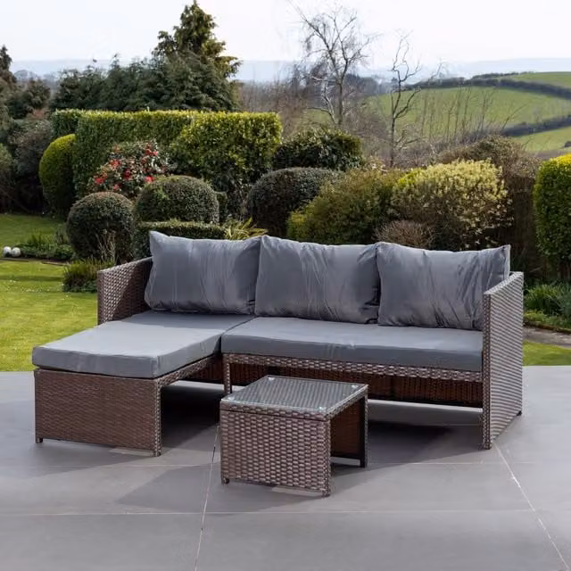 Artemis Home Aleria Left Hand Facing Rattan Corner Sofa and Table in Grey