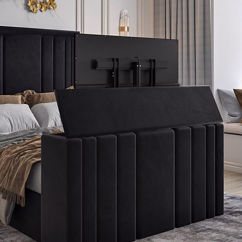 KDMD Artlebeck Bespoke Upholstered Soft Velvet Single Bed Frame in Black, W/D/H: 90 x 200 x 152 cm – 4