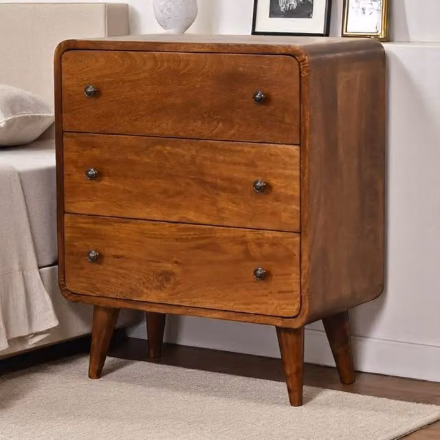STILVORA 3 Drawer Chest with Solid Wood Structure in Brown