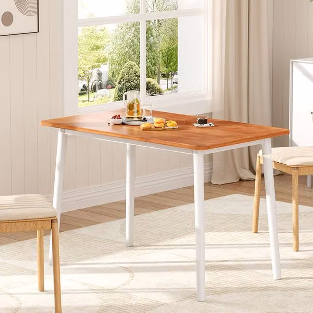 Livingandhome Modern Rectangular Wood Dining Table in Brown and White