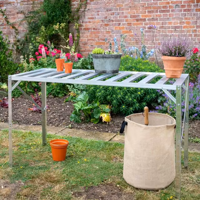 Primrose Traditional Slatted Metal Garden Greenhouse Staging in Silver, 126 cm – 1