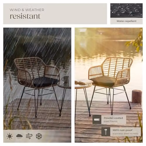 tectake 3-Piece Molfetta Rattan Garden Furniture Set in Beige/Sand/Brown/Yellow – 5