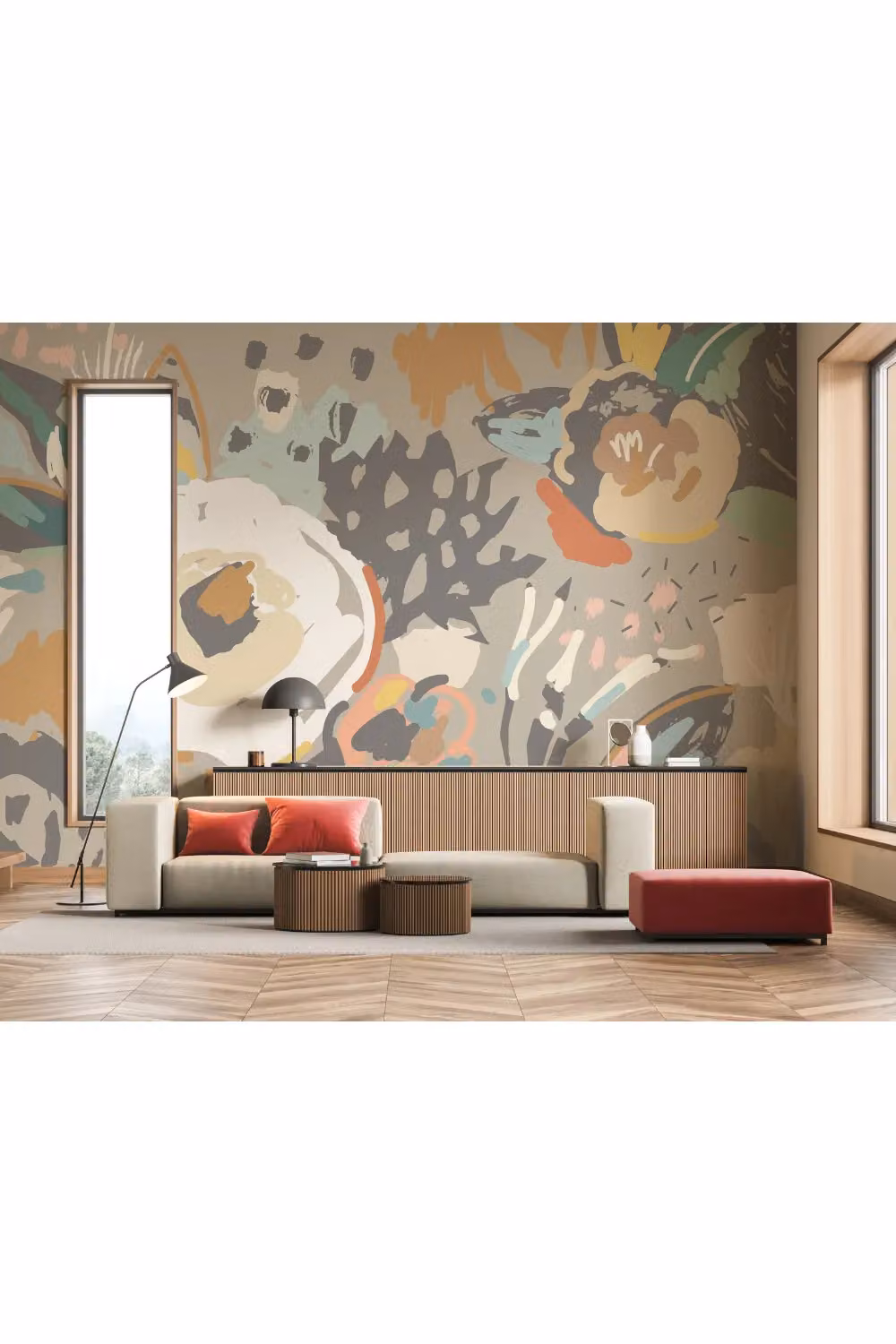 Origin Murals Abstract Floral Wall Mural in Mid Grey, W: 300 cm, H: 240 cm – 2