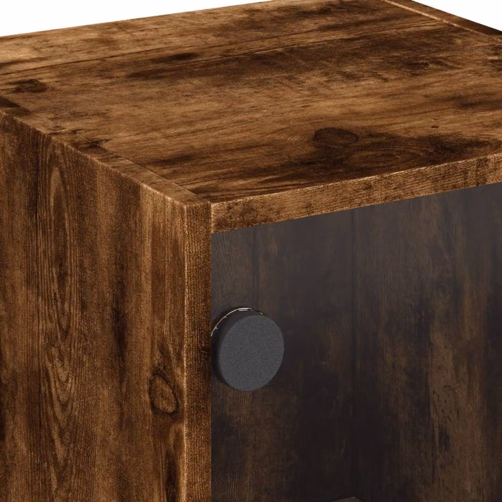 Berkfield Home Side Cabinet with Glass Doors in Smoked Oak Brown, W/D/H: 35 x 37 x 75.5 cm – 2