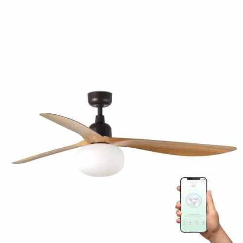 Netlighting Outwood Large 3 Blade Ceiling Fan in Brown Oak Wood with Tuya Smart System and E27 Light