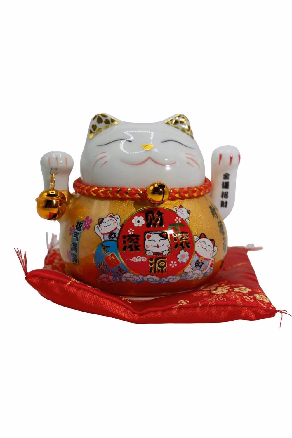 KDMD Gold Ceramic Moving Money Cat with Paw and Red Cushion – 2