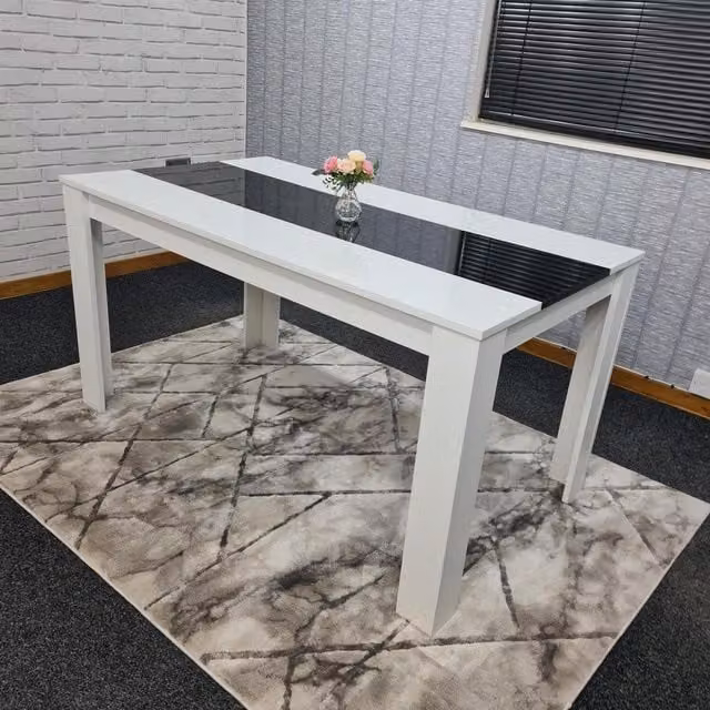 Kosy Koala Modern Rectangular Dining Table in Black and White with Striped Glossy Finish, W/D/H: 180 x 80 x 75 cm