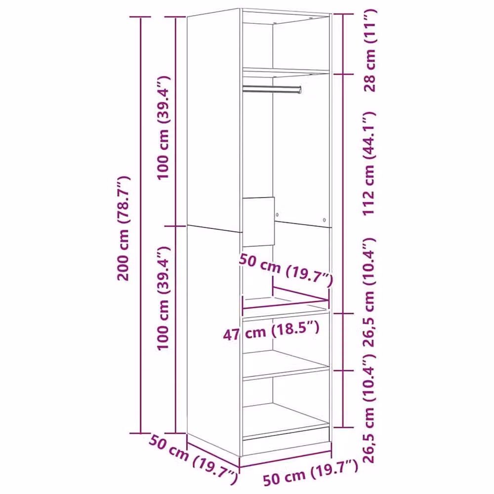 Berkfield Home Modern Black Oak Wardrobe with Internal Shelves, W/D/H: 50 x 50 x 200 cm – 5