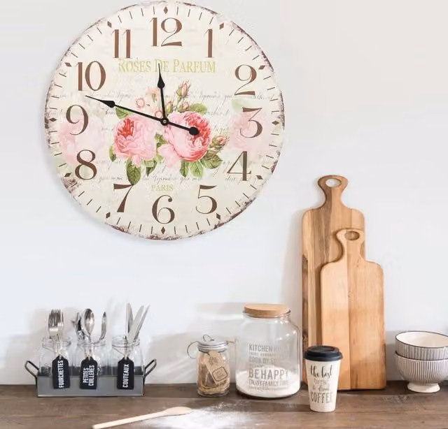 Berkfield Home Vintage Floral Round Analogue Wall Clock, Multicolour, Diameter: 60 cm