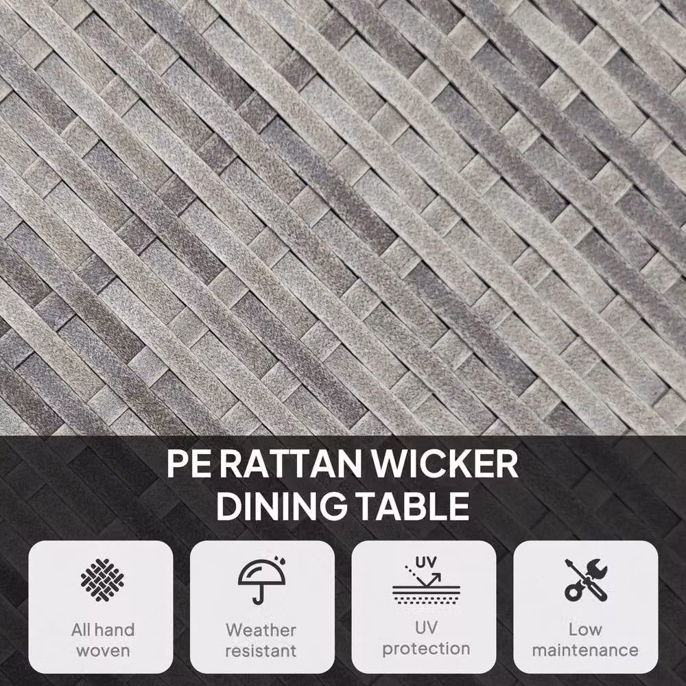 ERGOVEXA Grey Wood-Effect Rattan Round Garden Table, W: 90 cm, D: 90 cm, H: 73 cm – 6