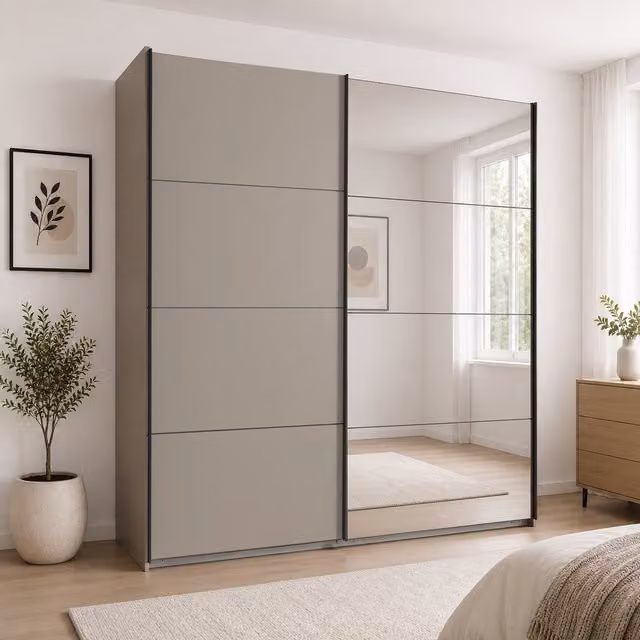 Aalst Sahara Grey 135cm Sliding Door Wardrobe with Mirror in Grey