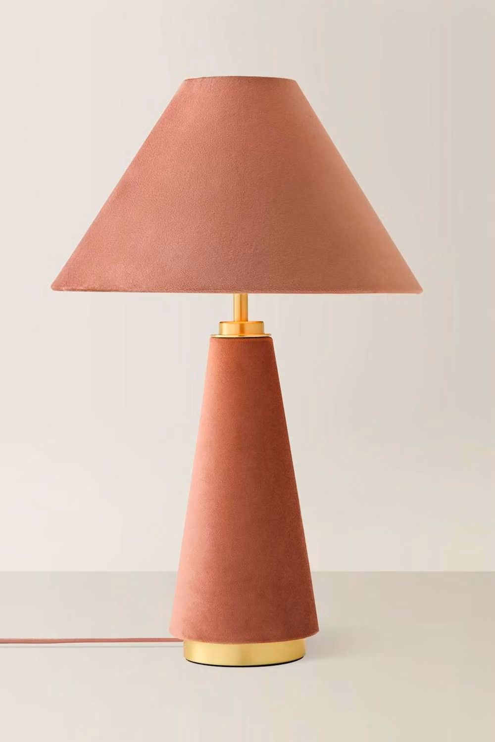 ValueLights Martha Conical Table Lamp in Dusty Pink with Gold/Brass Details – 2